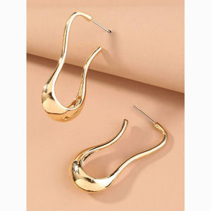 Gold Wavy Geometric Hoop Statement Earrings